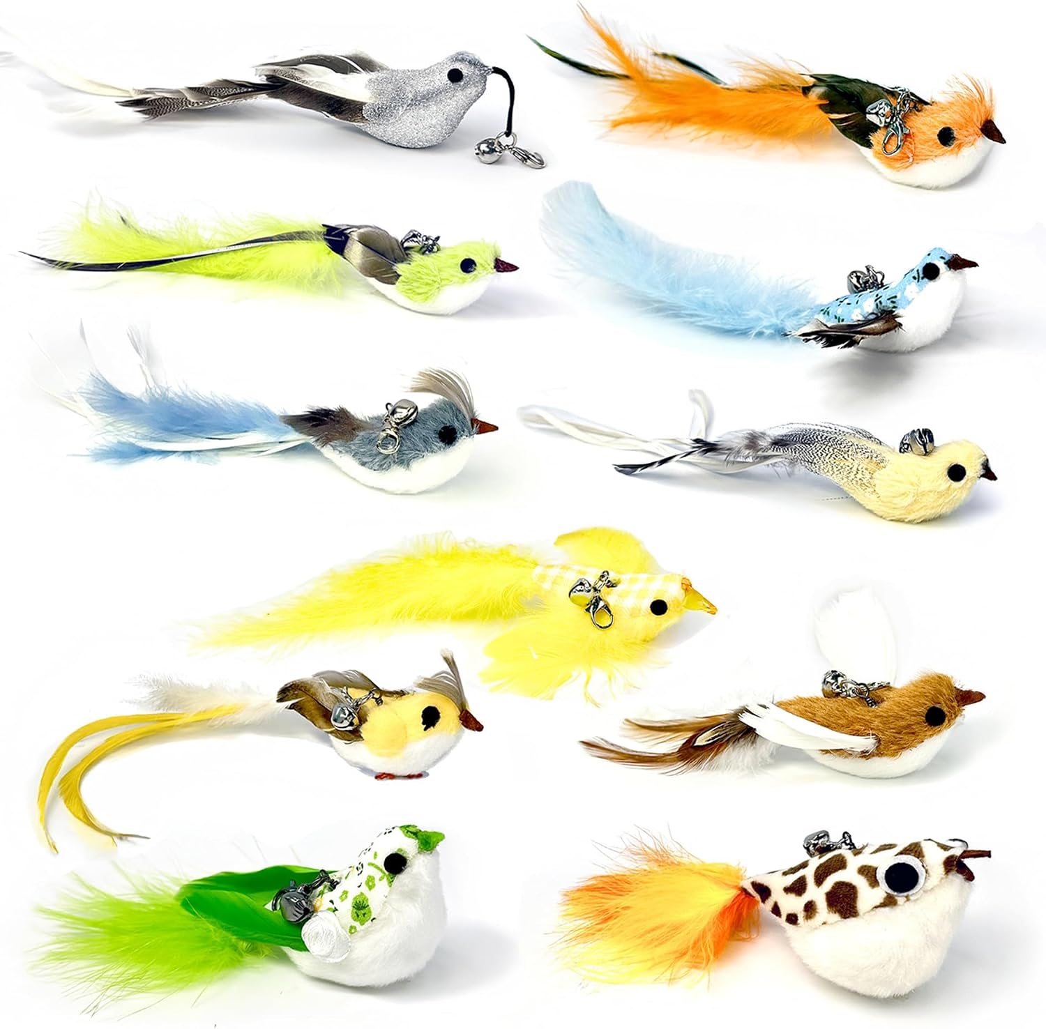 Full packaging assortment of the Zaylumo eleven piece premium feather cat toy replacement set.