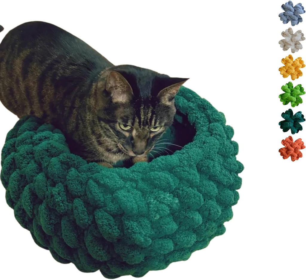 Cat Nest Bed - Premium Self Warming Handwoven Washable Extra Soft Round Cave House for Indoor Kitten & Kitty, Small & Large (Grayish Blue,Large) - Image 9