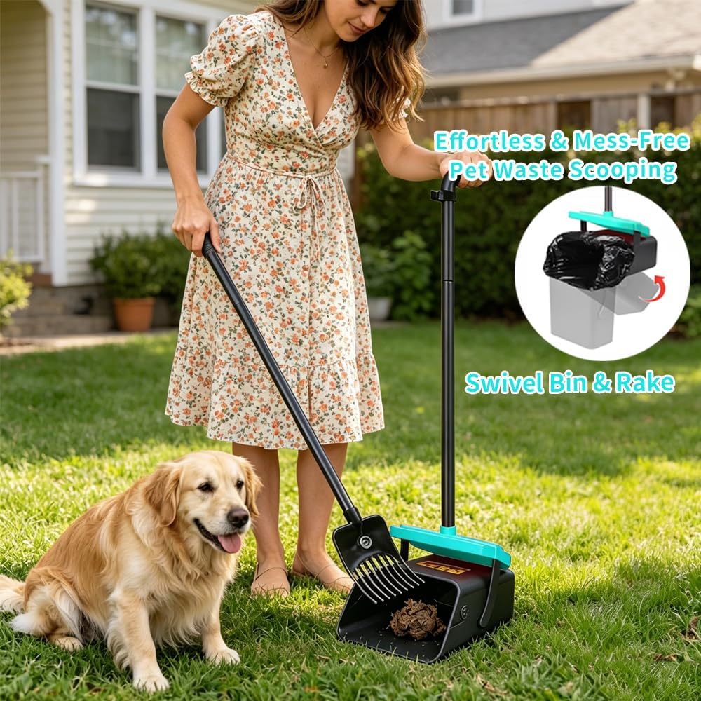 Foldable dog poop scooper kit with one hundred thick waste bags included.