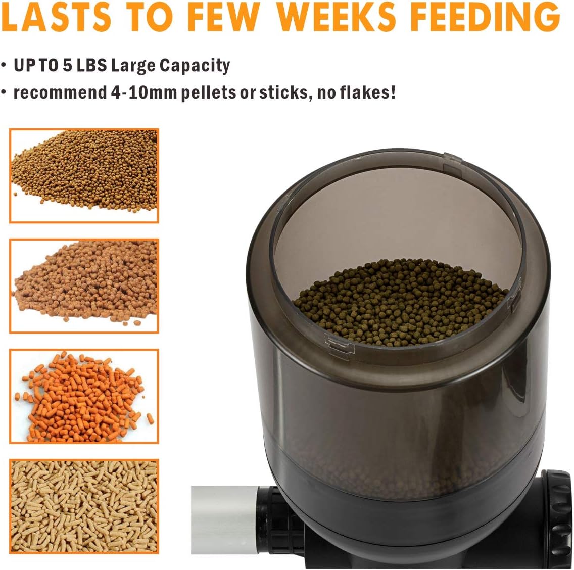 Hygger large programmable auto pond feeder front view automatic fish food dispenser