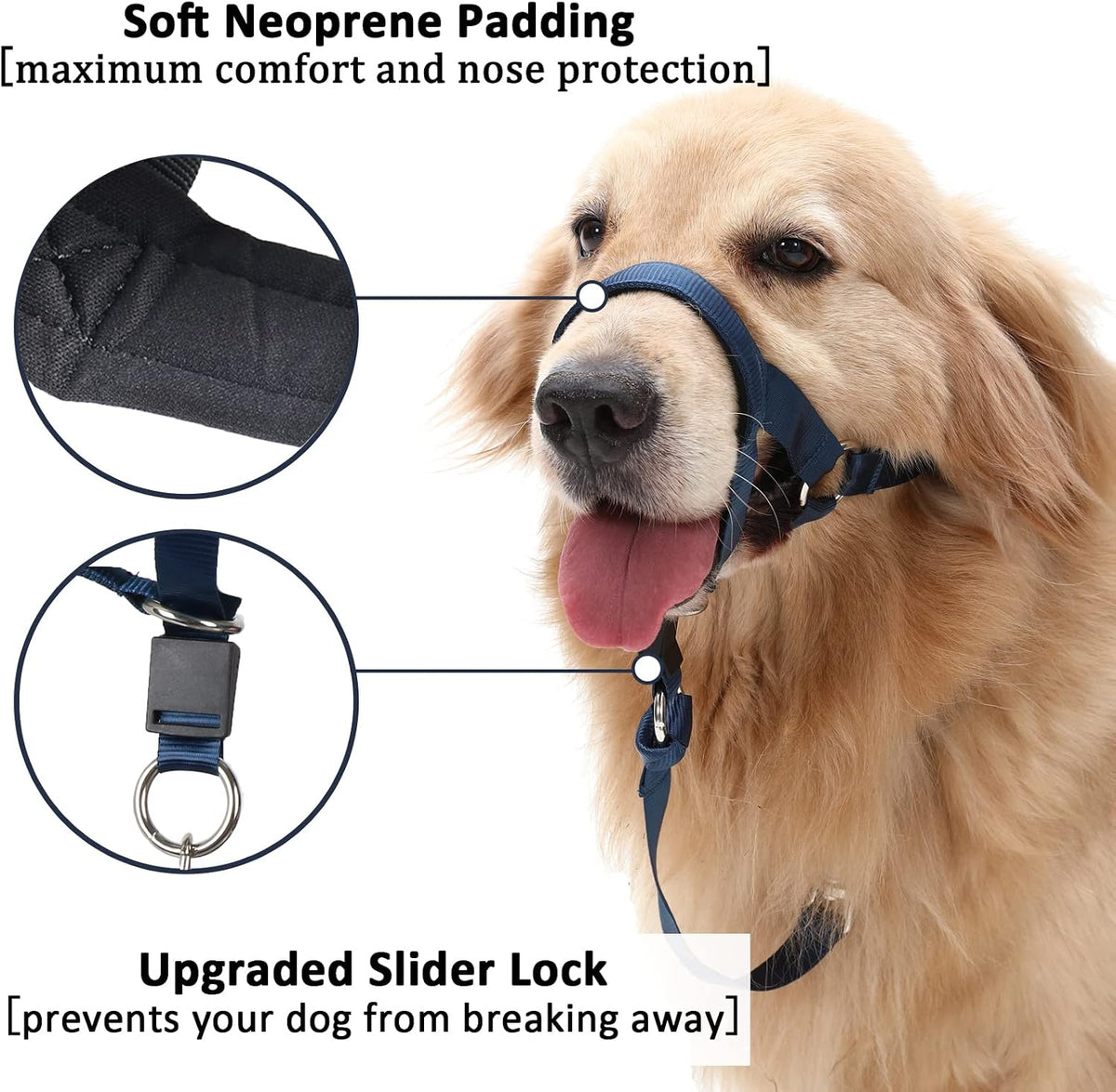 Barkless dog head halter training tool side profile