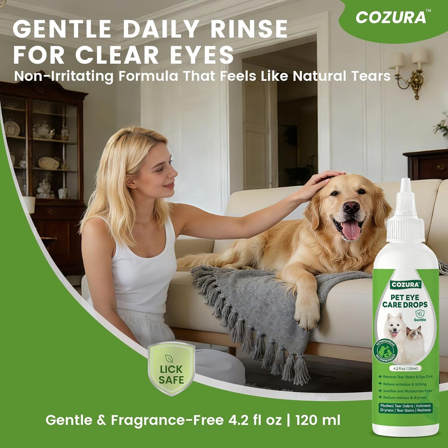Cozura pet care eye drops ingredient list and safety information label