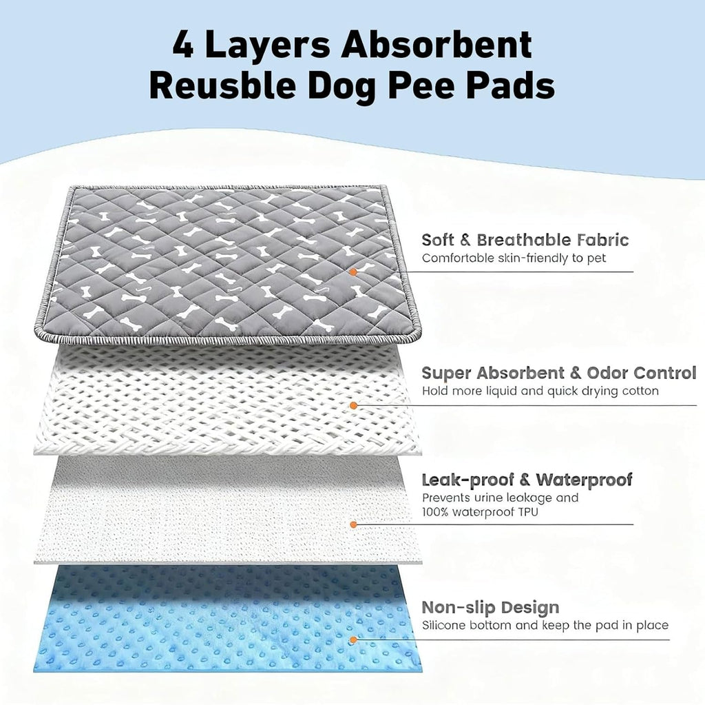 Puppy sitting on grey bone pattern washable training pad