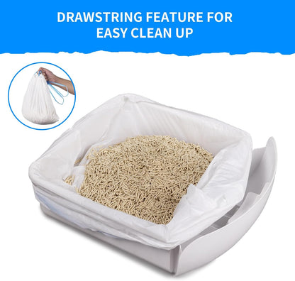 Easy drawstring pull design on BCHARYA self cleaning litter box liners