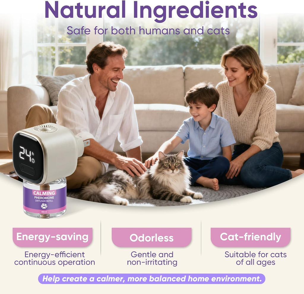 Odorless dual pheromone liquid refill bottle for reducing cat spraying behavior