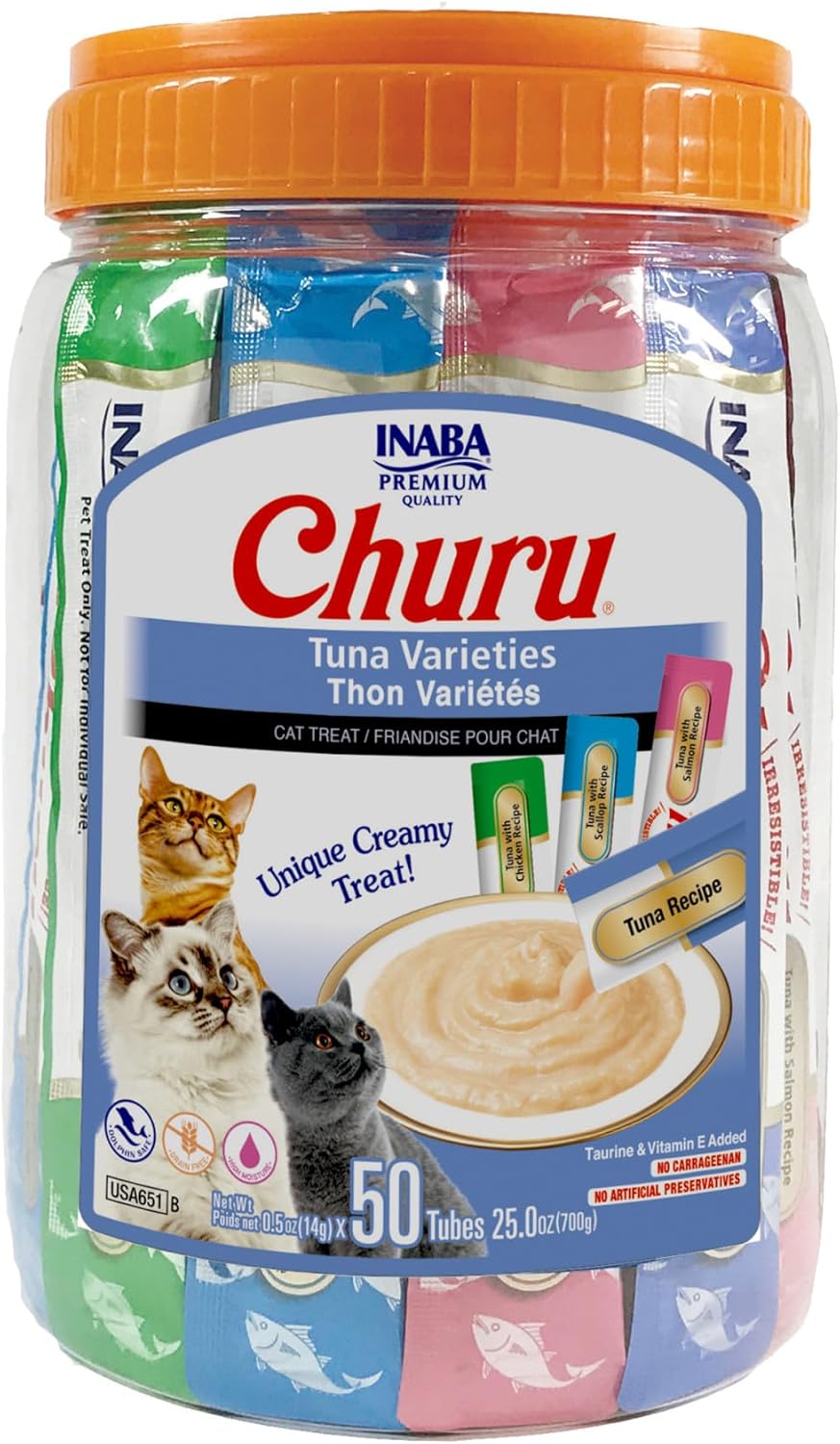 INABA Churu Cat Treats, Lickable, Squeezable Creamy Pure Cat Treat with Green Tea Extract & Taurine, 0.5 Ounces Each Tube, 50 Tubes, Tuna & Chicken Variety - Image 14