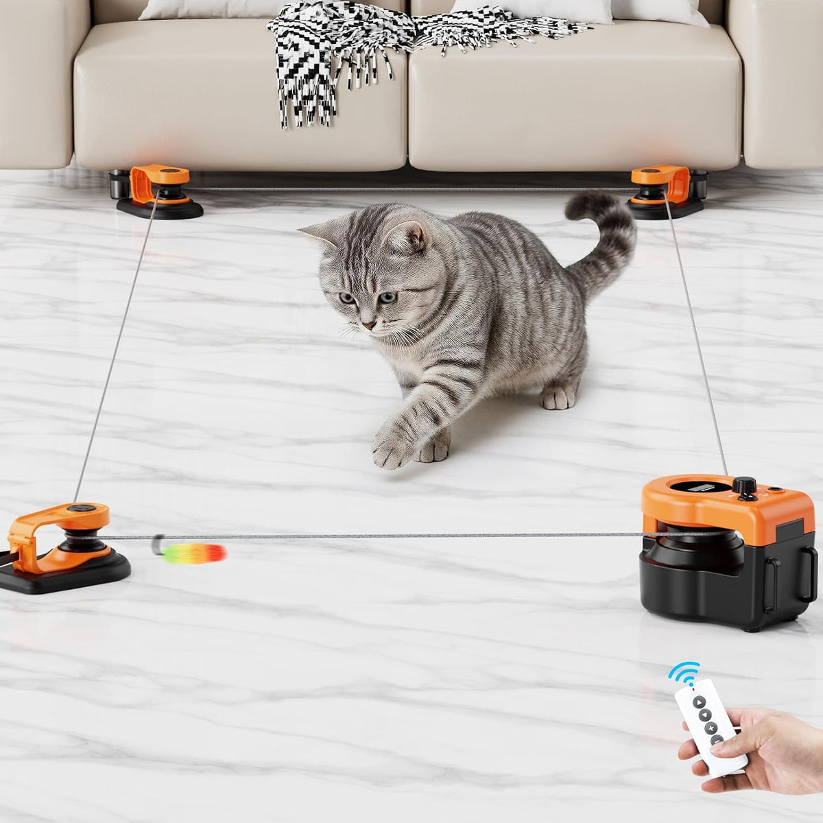 Interactive Cat Toy for Indoor Cats, Auto/Remote Control DIY Cat Mouse Hunting Treadmill Keep Bored Kitten Puppy Entertained to Chase, Feather Toy to Exercise-Sky Blue - Image 10