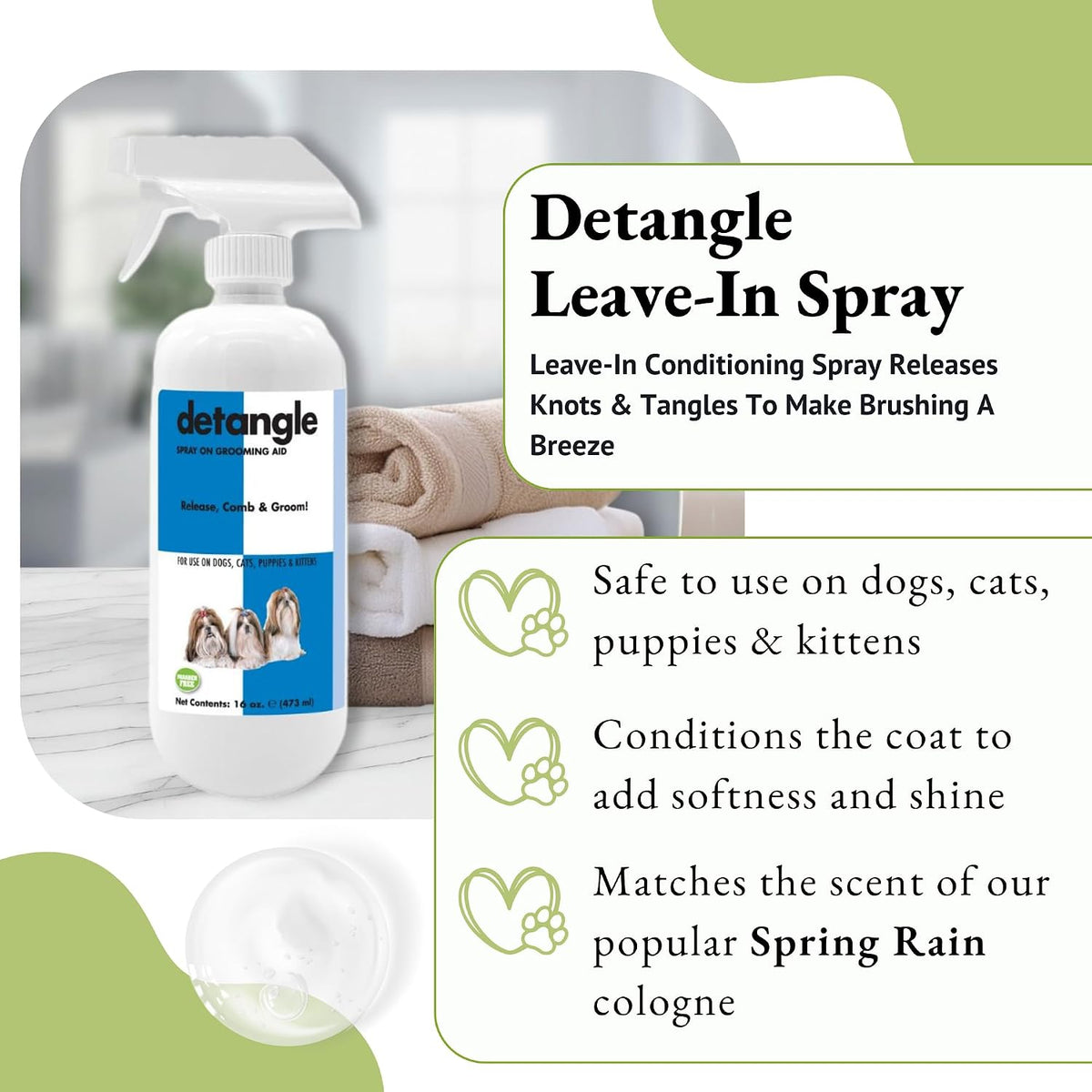 Showseason leave in conditioner spray for pet grooming and tangle removal