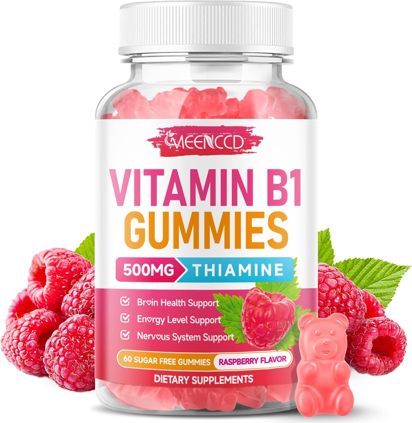 MEENCCD Vitamin B1 Gummies front view bottle for thiamine supplement energy support