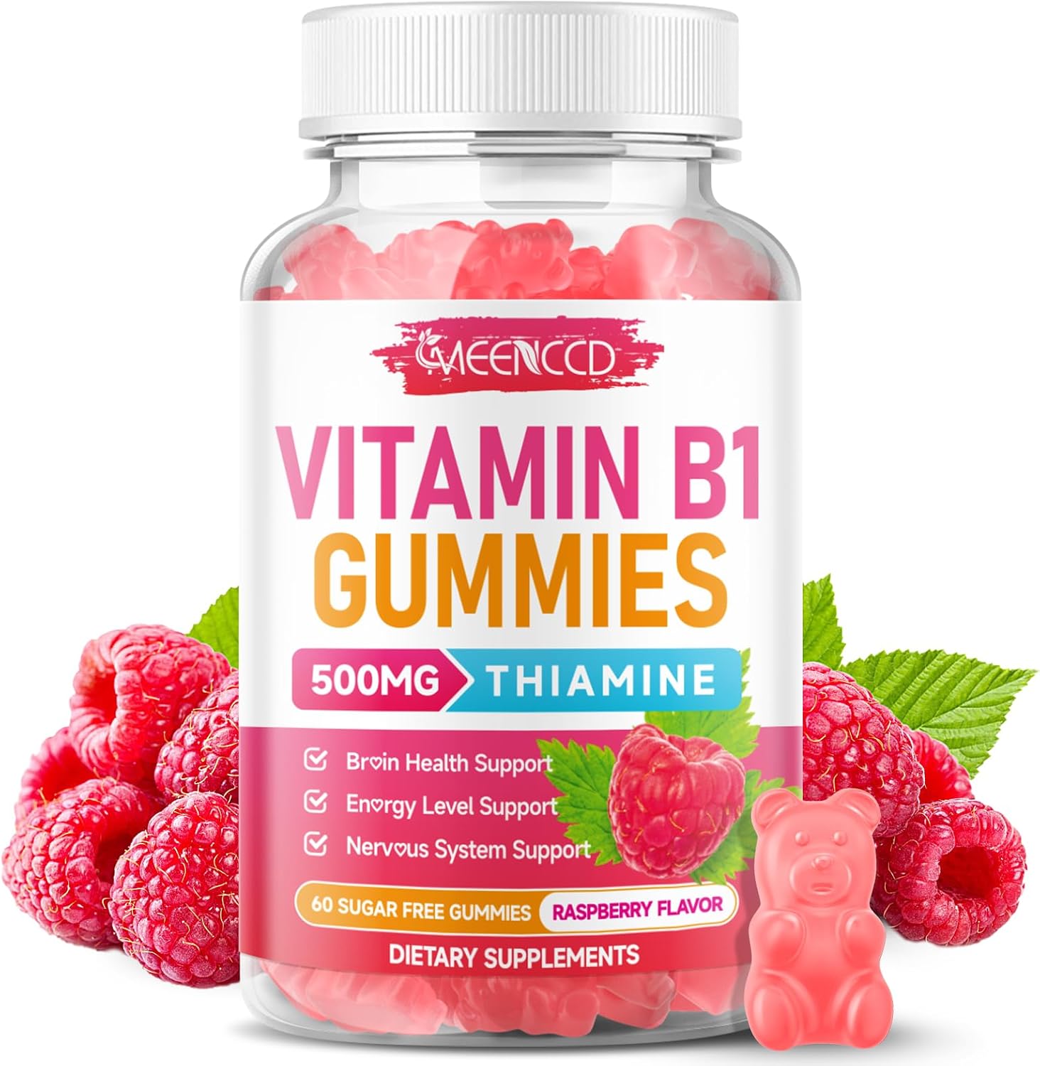 MEENCCD Vitamin B1 Gummies front view bottle for thiamine supplement energy support