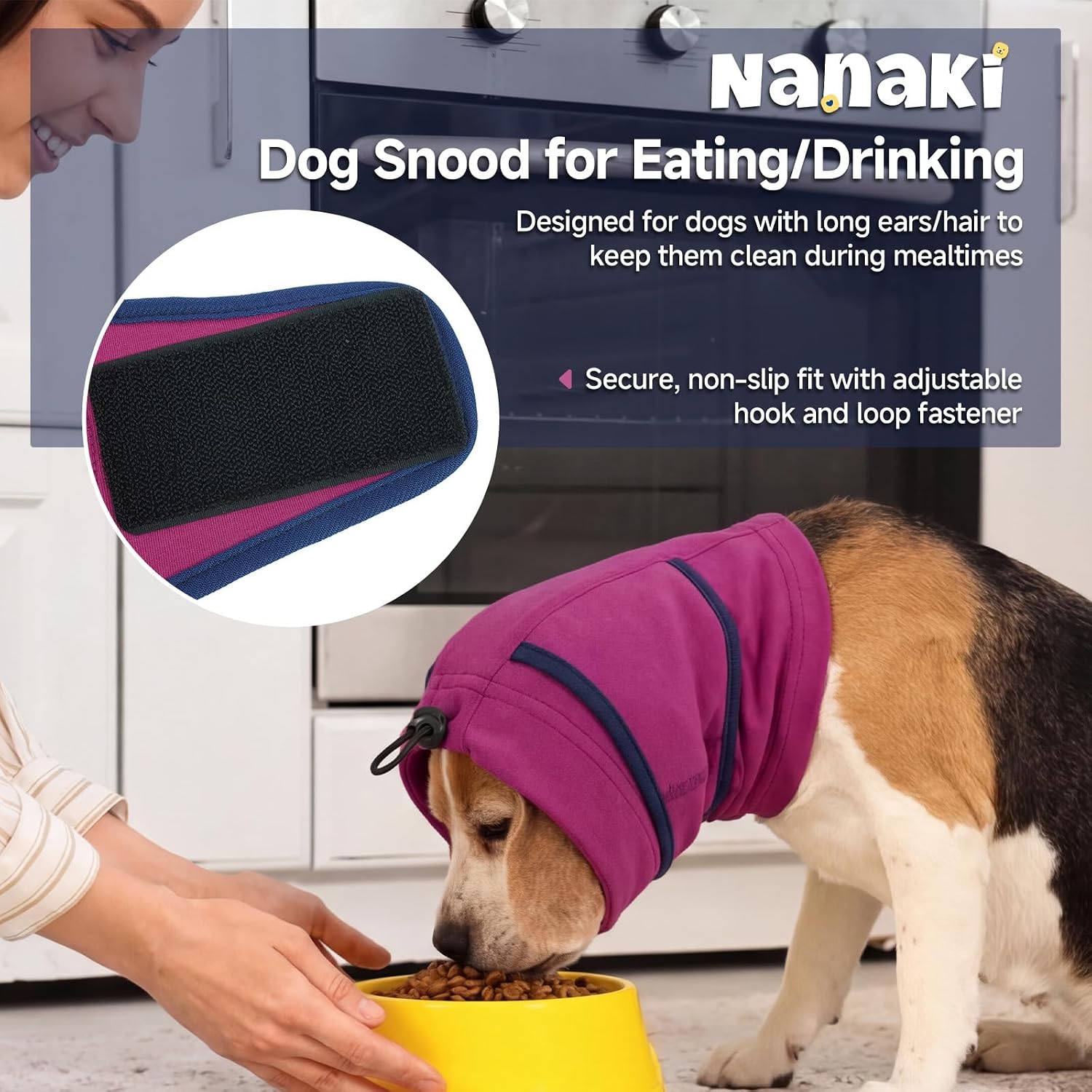 Nanaki purple dog earmuffs being used during a home grooming and blow drying session.
