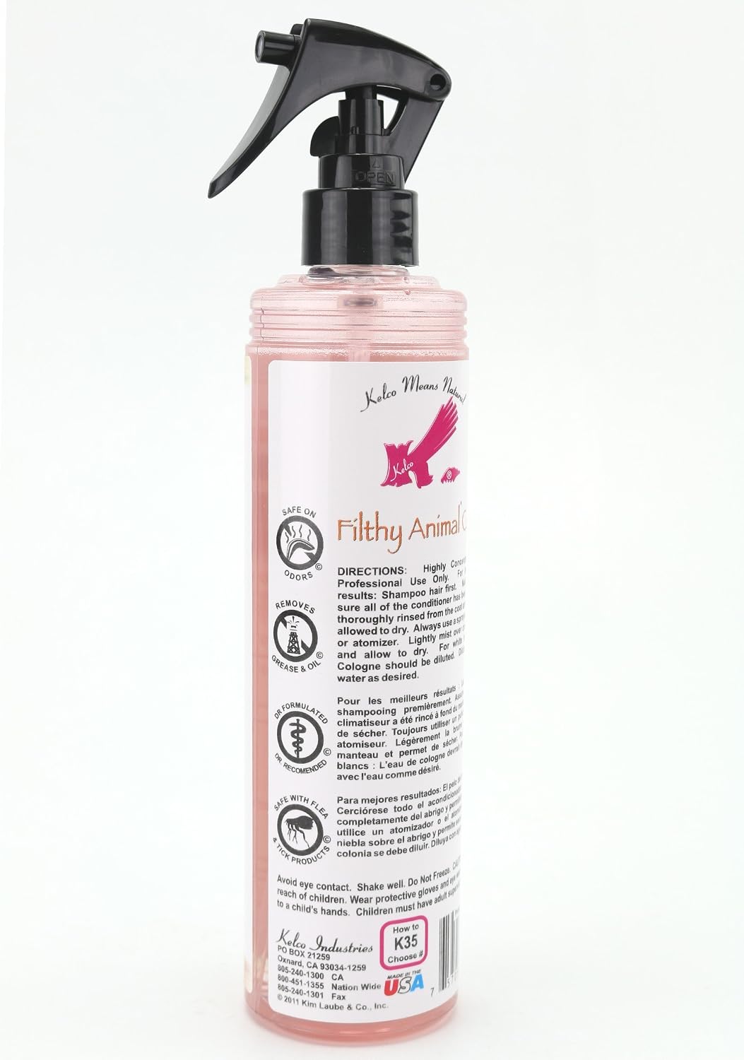 Kelco all natural pet cologne spray bottle with woodsy fresh tree oil scent details