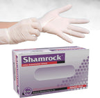 Shamrock 10112 Medical Grade Latex Gloves front view of 100 count box.