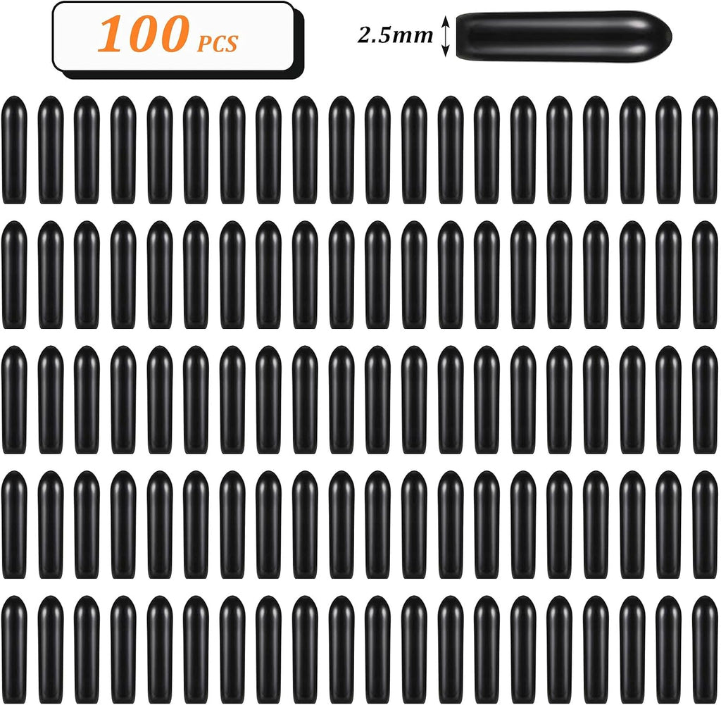 Close-up of Frienda 2.5 mm black vinyl rubber tips designed to protect dogs from pinch collar scratches.