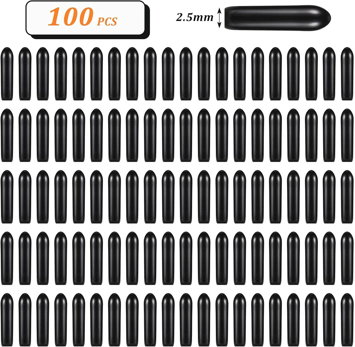 Close-up of Frienda 2.5 mm black vinyl rubber tips designed to protect dogs from pinch collar scratches.