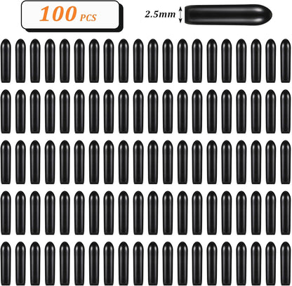 Close-up of Frienda 2.5 mm black vinyl rubber tips designed to protect dogs from pinch collar scratches.