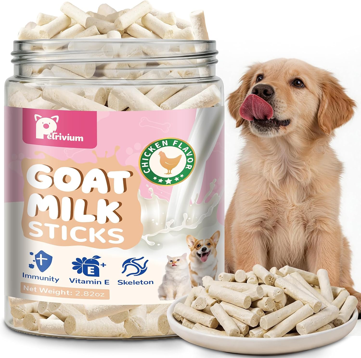 Petrivium freeze dried goat milk and chicken sticks front view