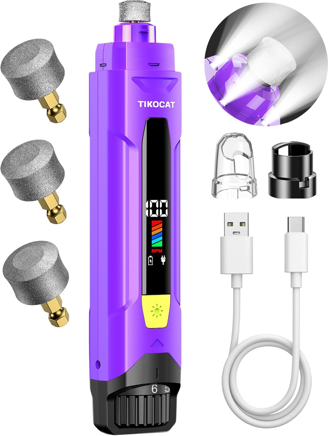 Whisper-Quiet Dog Nail Grinder, 50% More Powerful 6-Speed Pet Nail Trimmer with LED Display & 4 LED Lights, 3 Grinding Bits, No Over-Cutting, Stress-Free Grooming for Dogs, Cats & All Sensitive Pets - Image 10