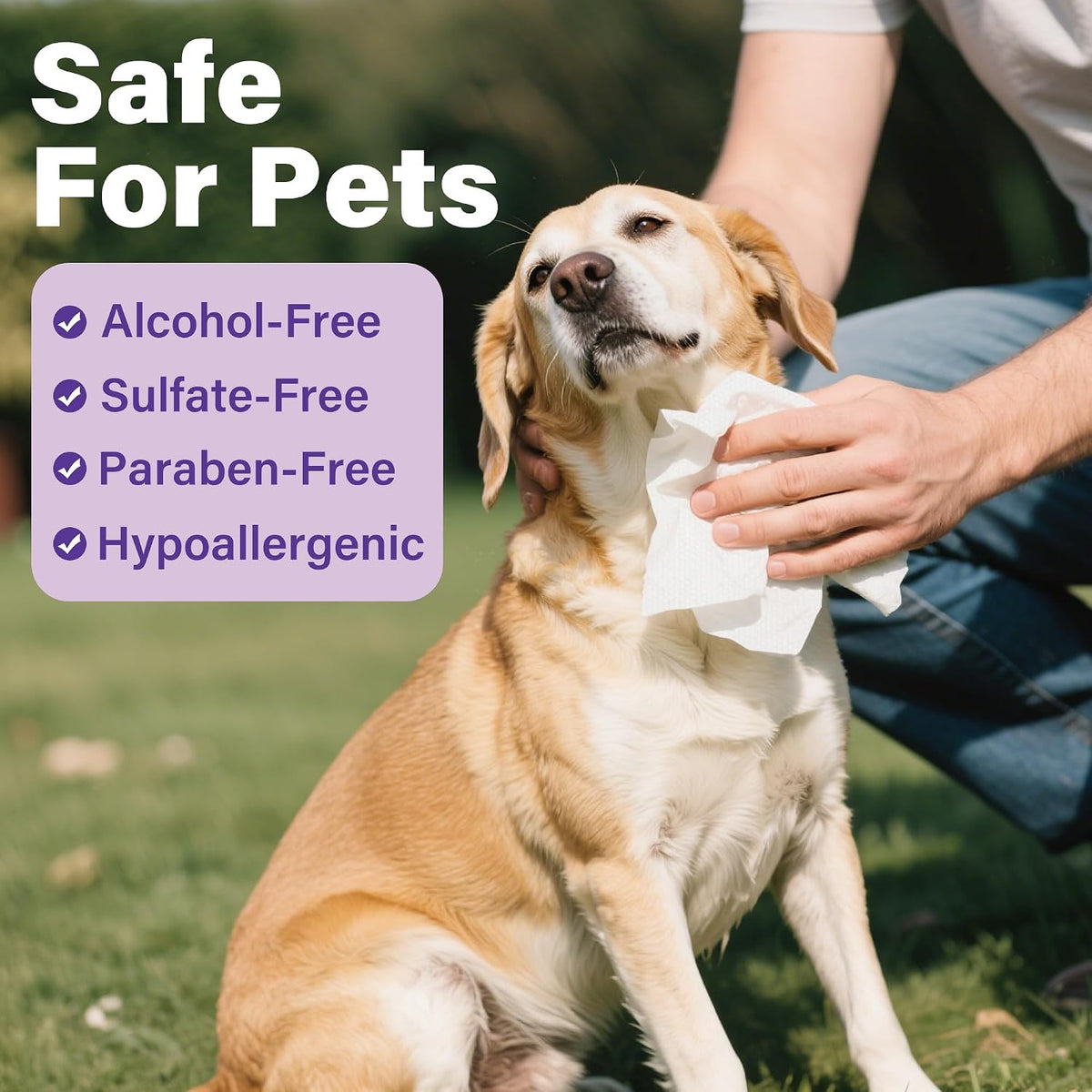 PrimePets imported alcohol free puppy wipes being used to clean a dog's coat.
