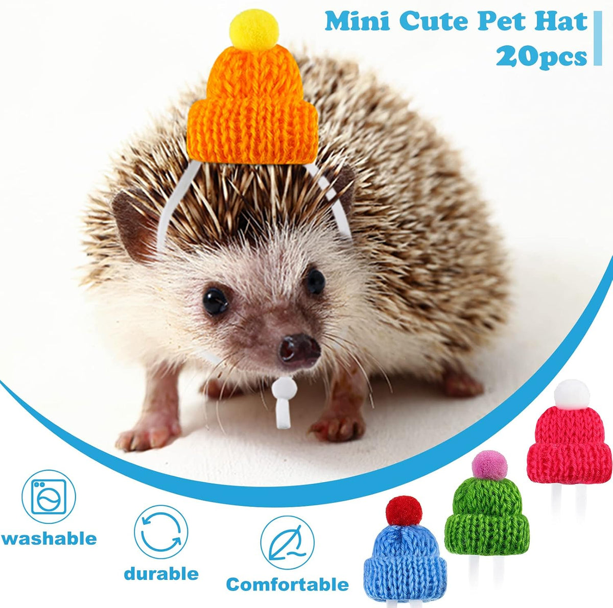 Ball python wearing colorful miniature costume beanie accessory