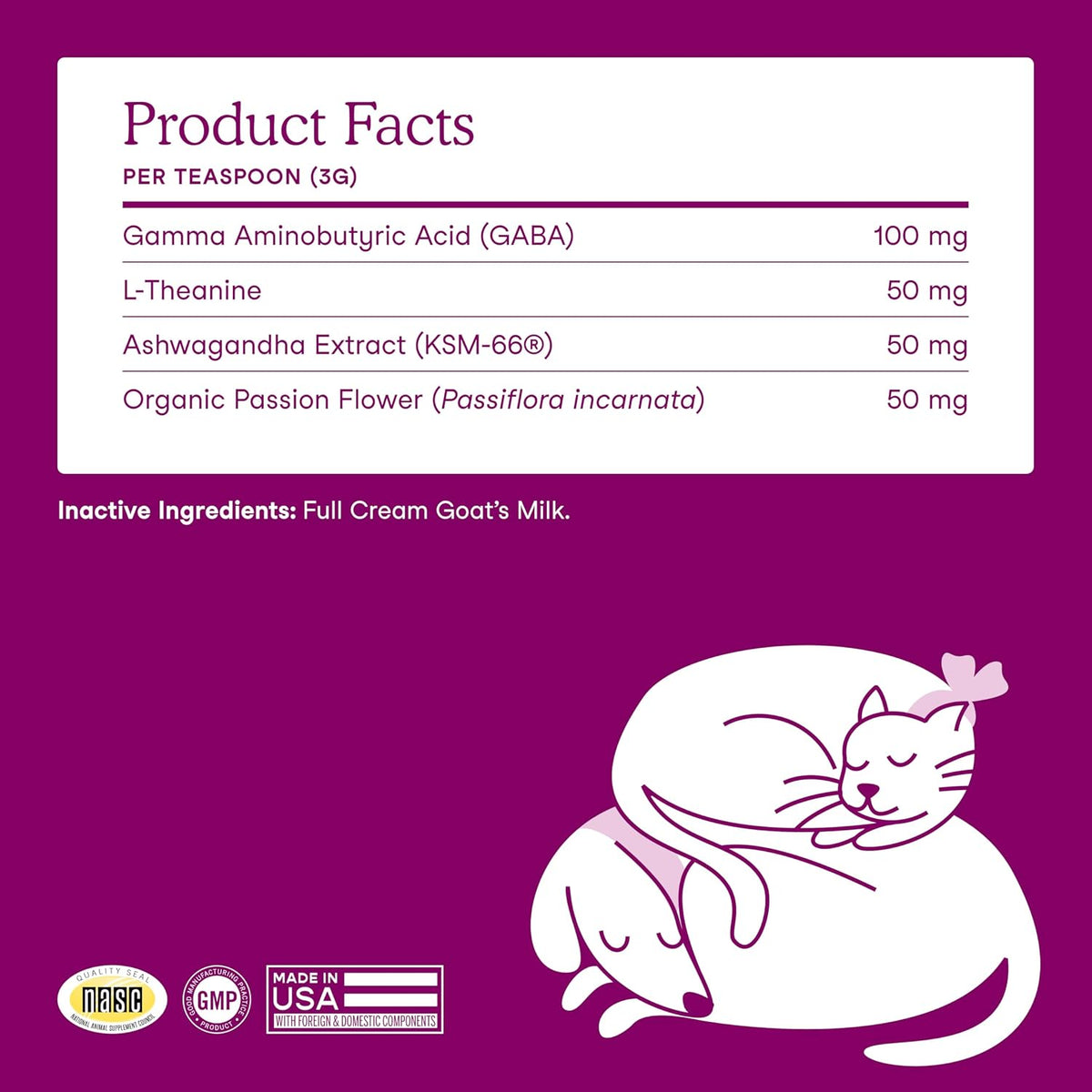 Stress relief and emotional balance supplement for dogs and cats with Ashwagandha.