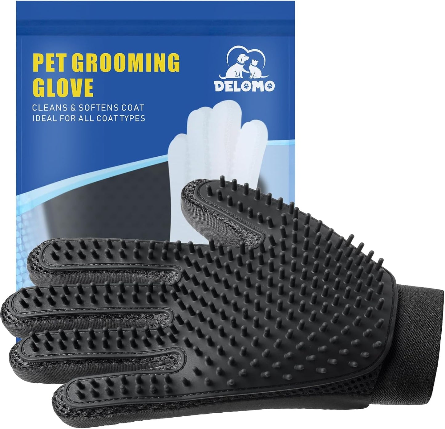 Pet Hair Remover Glove - Gentle Pet Grooming Glove Brush - Deshedding Glove - Massage Mitt with Enhanced Five Finger Design - Perfect for Dogs & Cats with Long & Short Fur - 1 Pack (Right-hand), Blue - Image 11