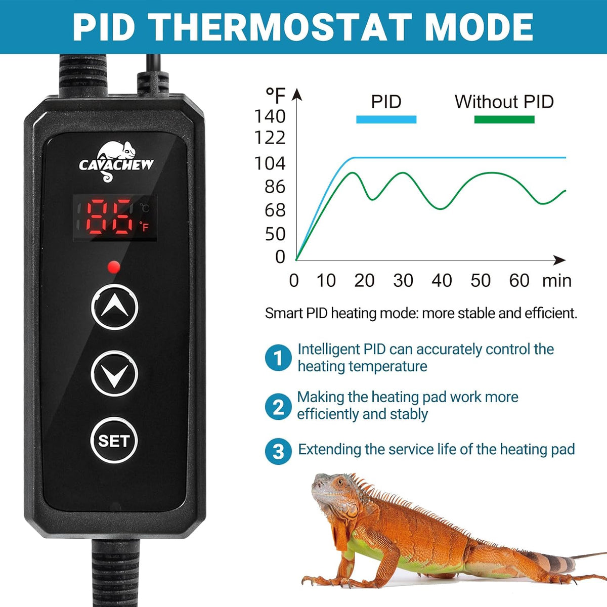 Reptile tank heater with suction cup probe