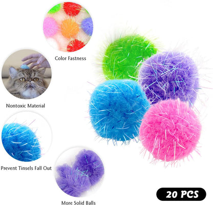 Soft polypropylene tinsel glitter balls for kitten interactive play