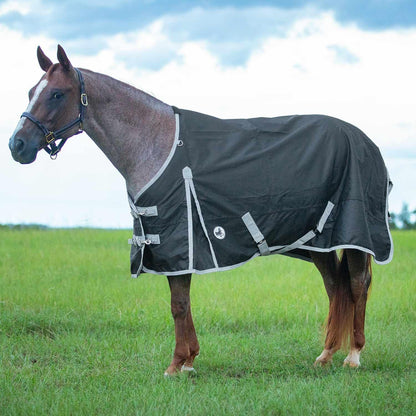 Teal Grey Jeffers lightweight turnout blanket sheet showing adjustable straps and side shoulder gussets.