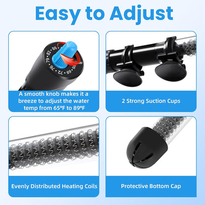 Aquaneat 50W aquarium heater packaging and contents view
