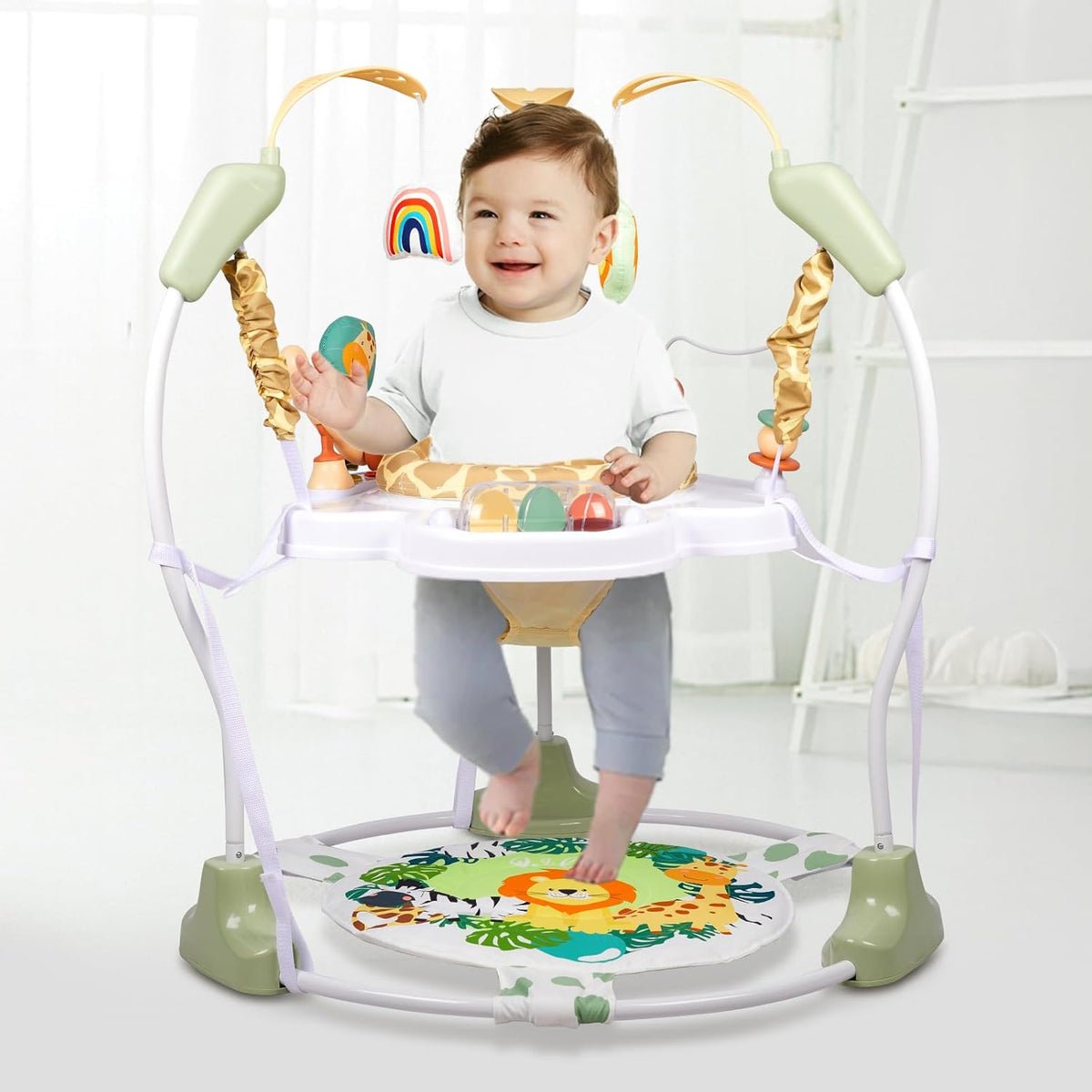 Furmubei 3-in-1 baby activity center front view with interactive toys