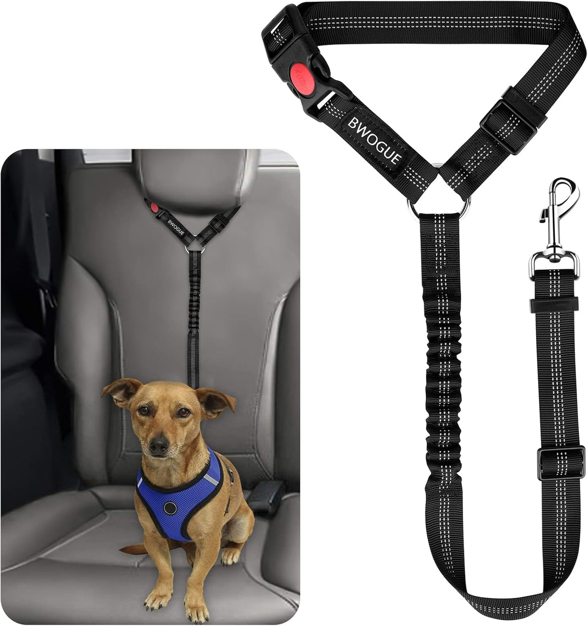 BWOGUE Pet Dog Cat Seat Belts, Car Headrest Restraint Adjustable Safety Leads Vehicle Seatbelt Harness (1 Pack) - Image 15