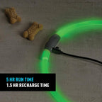 Nite Ize NiteHowl green safety necklace illuminating in a dark setting for nighttime walking gear