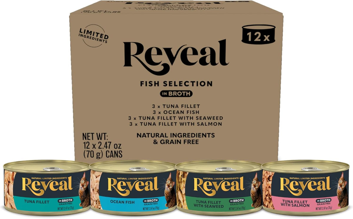 Reveal Fish Variety Pack Wet Cat Food in Broth 20-Pack, 5-Flavor, Protein, Limited Ingredient, Grain Free, Natural Canned Cat Food, No Fillers, No By-Products (20 x 2.47 oz Cans) - Image 14