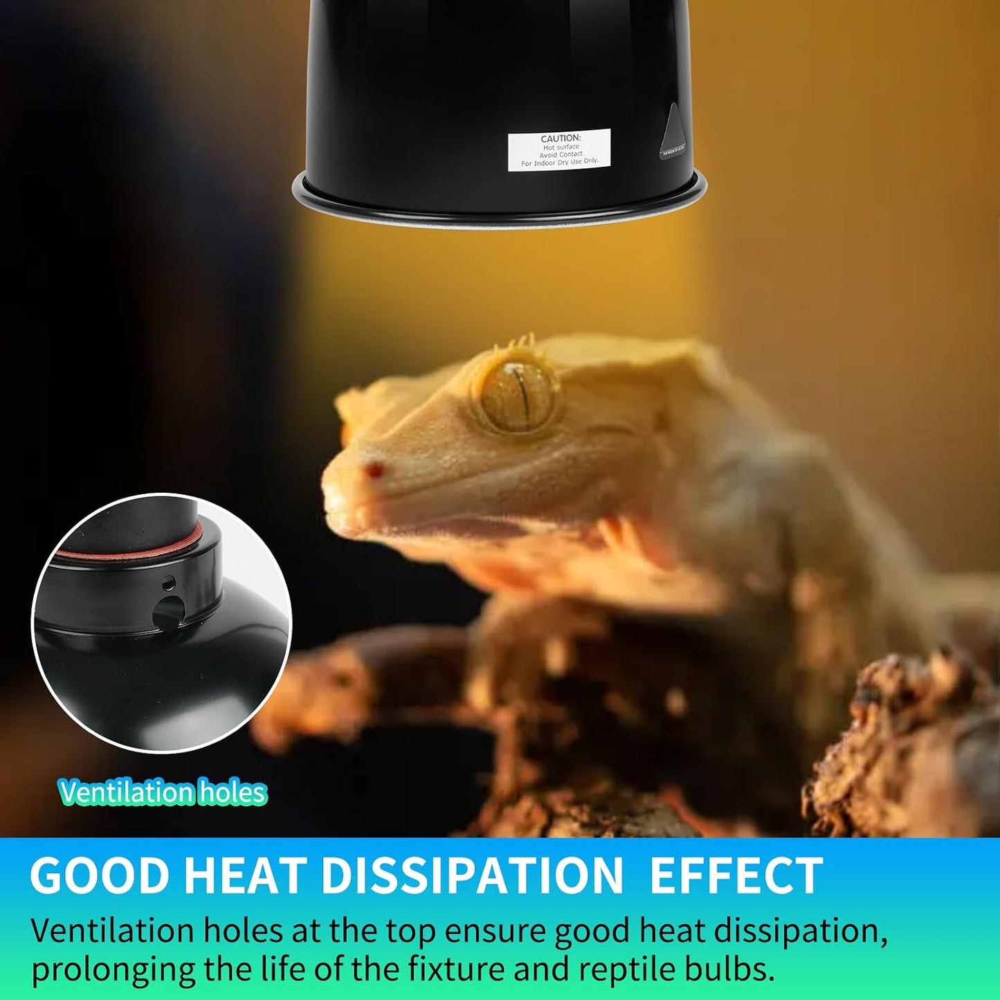 Lucky Herp deep dome reptile fixture top view highlighting the ventilation holes.