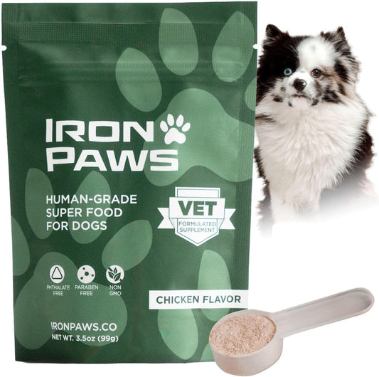 Iron Paws Human Grade Superfood for Dogs premium greens powder pouch front view