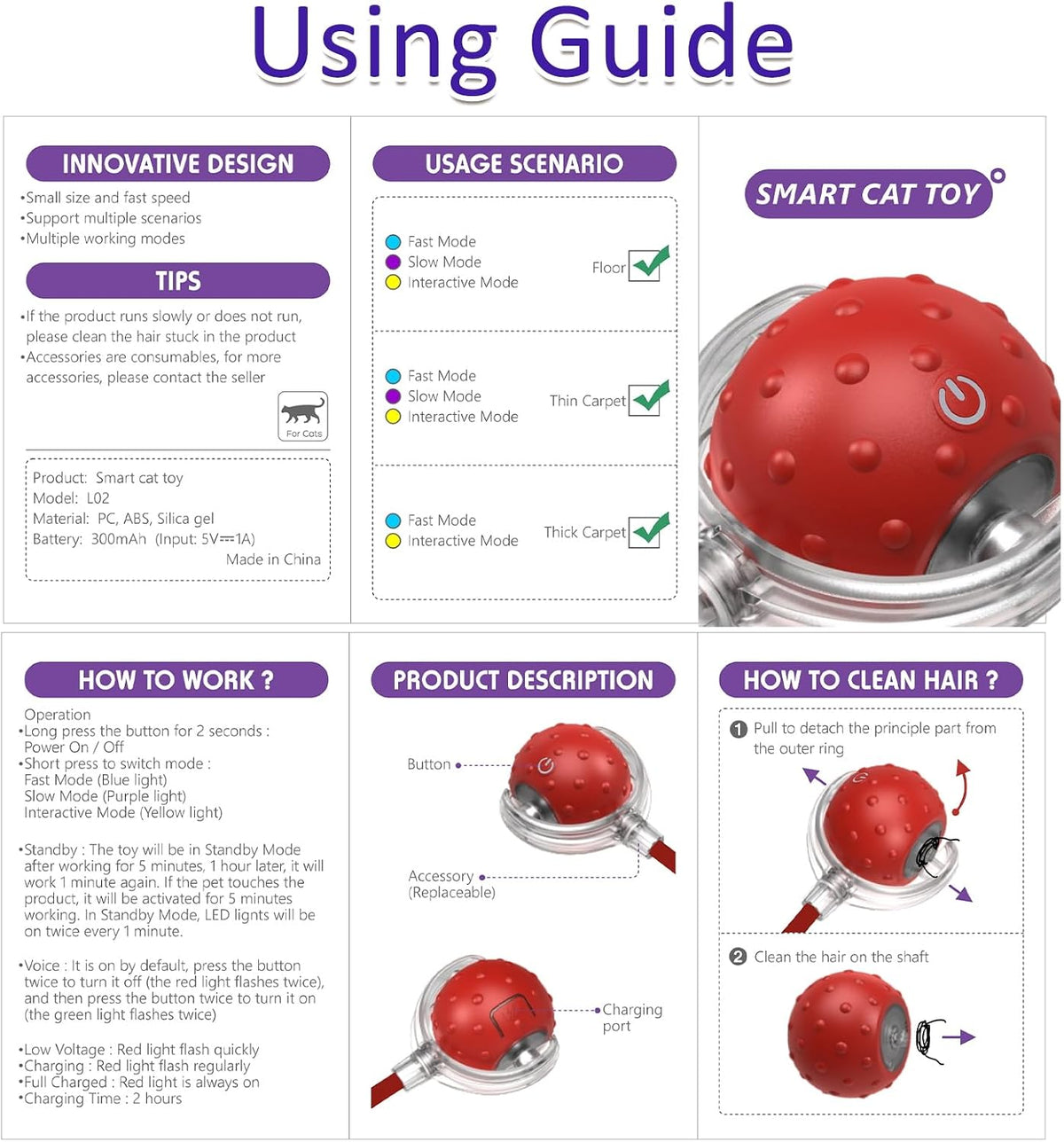 Giociv red interactive cat ball packaging and included accessories