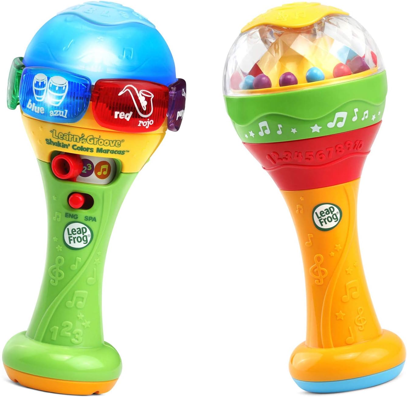 LeapFrog Learn and Groove Shakin' Colors Maracas front view of authentic electronic baby musical toy pair.
