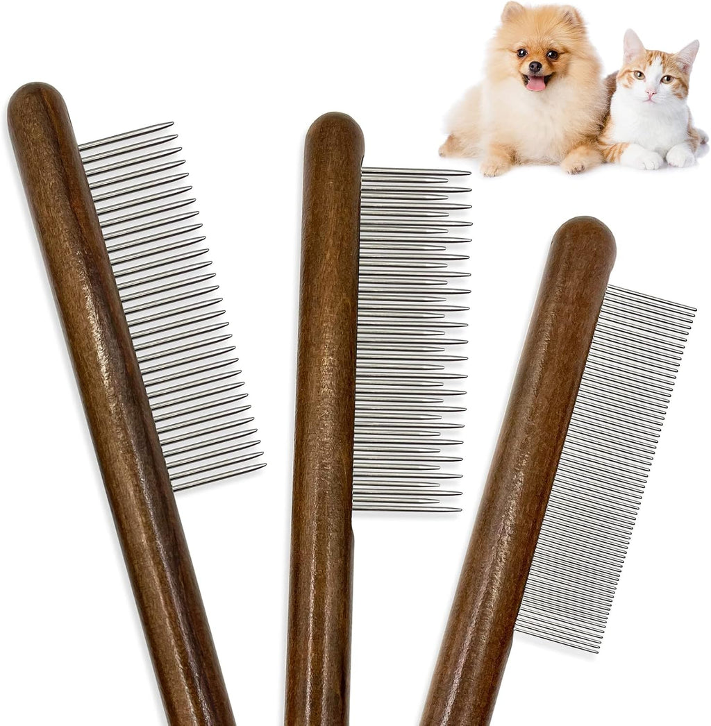 ZKKZOMA solid wood cat combs 3 pack front view showing premium wooden handles.