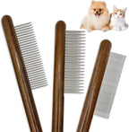ZKKZOMA solid wood cat combs 3 pack front view showing premium wooden handles.