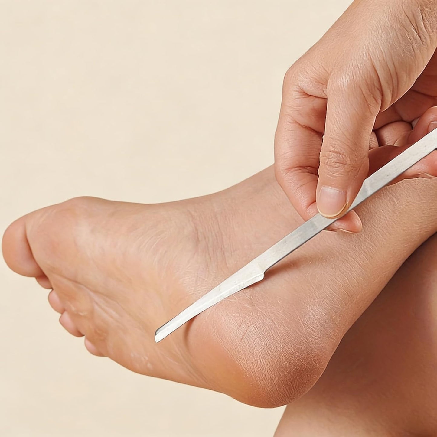 WHC stainless steel pedicure kit front view showing two durable foot files for professional callus removal.