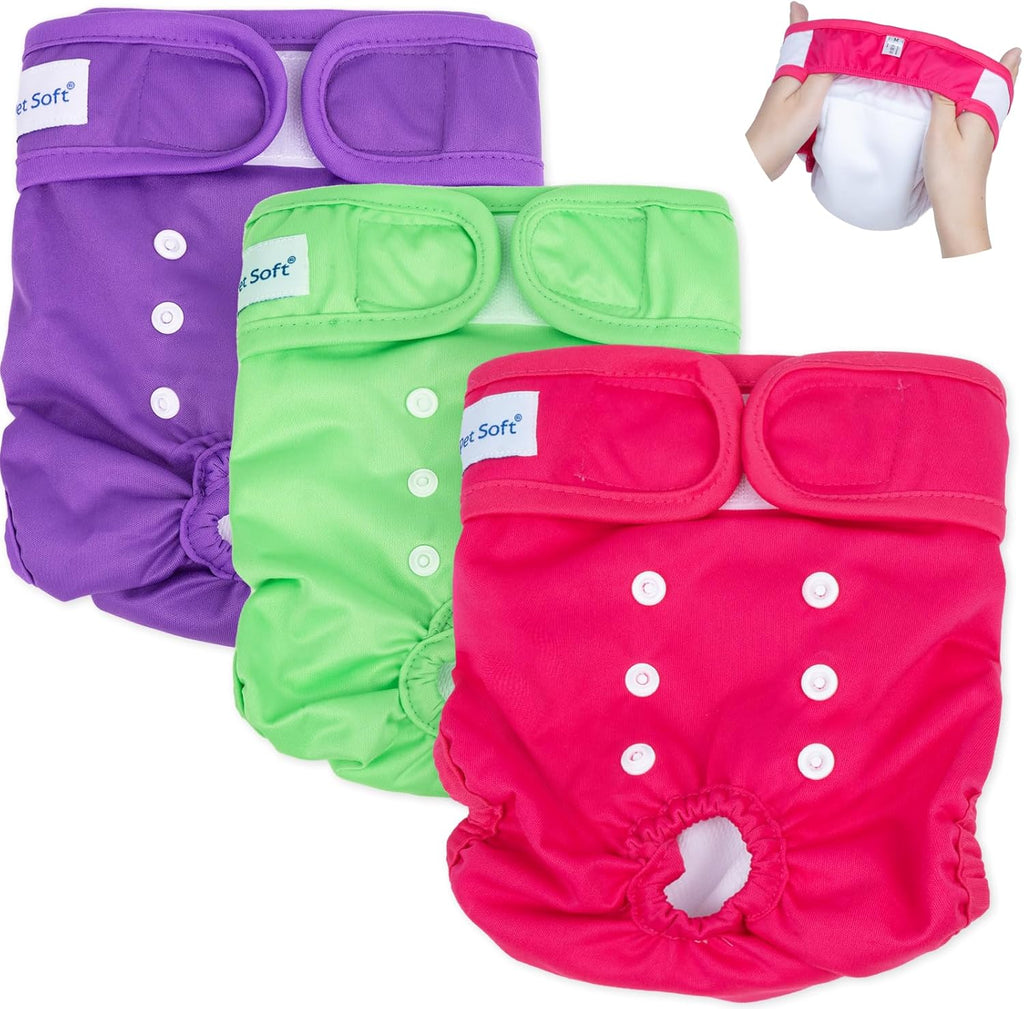 Size chart visual for Pet Soft female dog diapers highlighting the X-Small waist range.