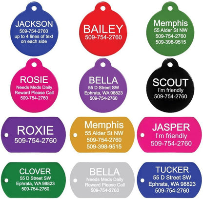 GoTags Anodized Aluminum Pet Tags highlighted with the included stainless steel split ring connector attached.