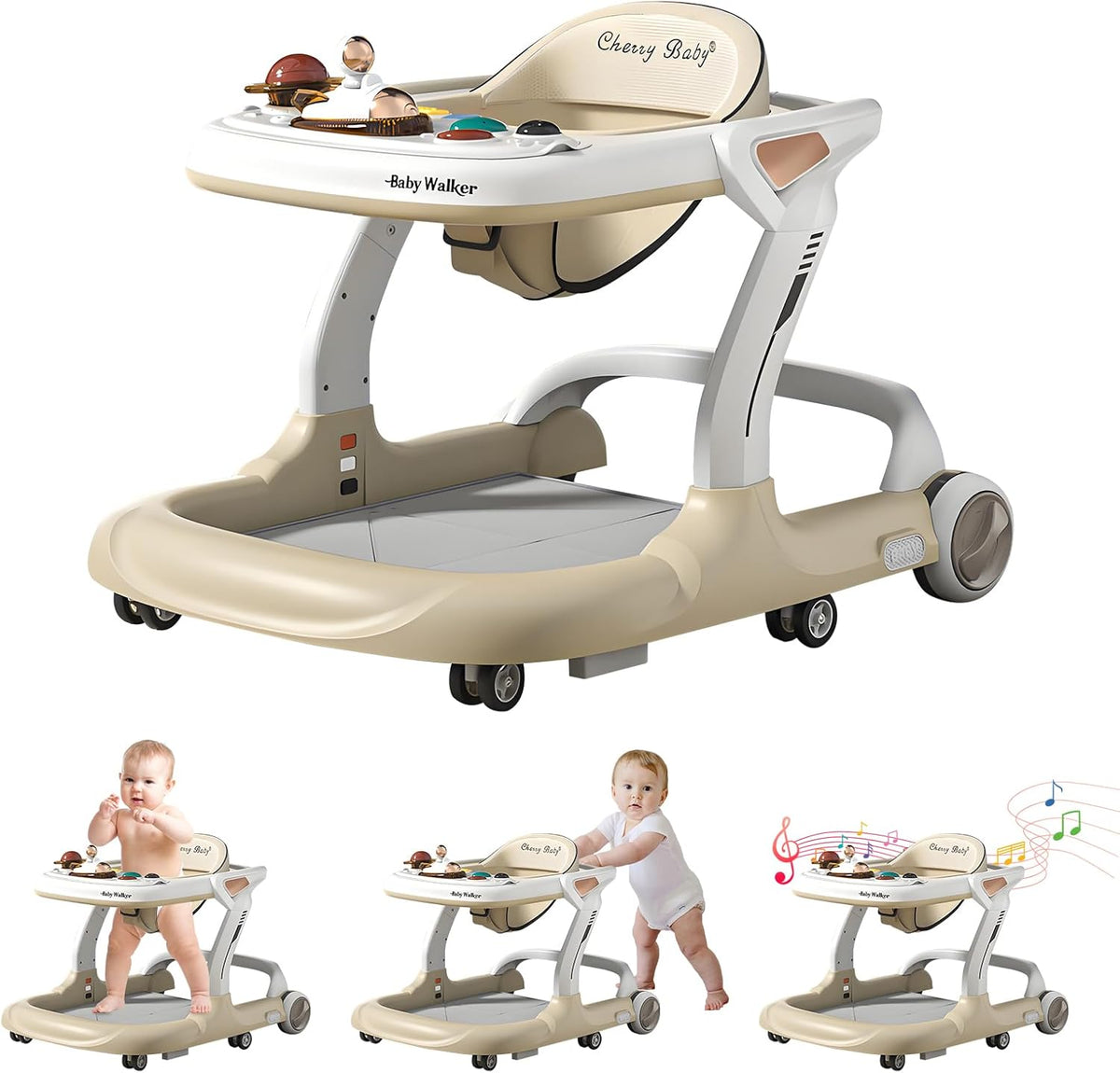 Qpwopngas baby walker front view with interactive toy tray and lights
