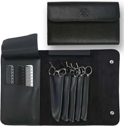 Tokko Katana Professional Shear Case front view displaying the textured black leatherette exterior and secure snap closure buttons.