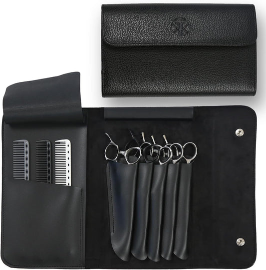 Tokko Katana Professional Shear Case front view displaying the textured black leatherette exterior and secure snap closure buttons.