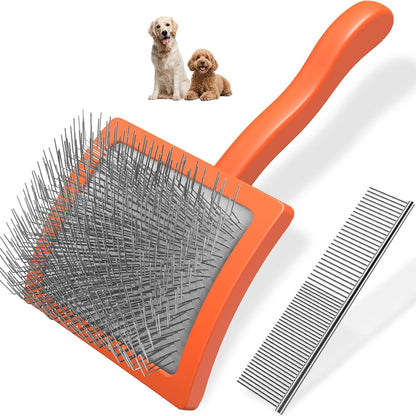 Premium blue slicker brush alongside a durable metallic grooming comb.