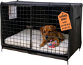 Dachshunds & Desserts dog crate cover 36 inch black front view on a wire cage