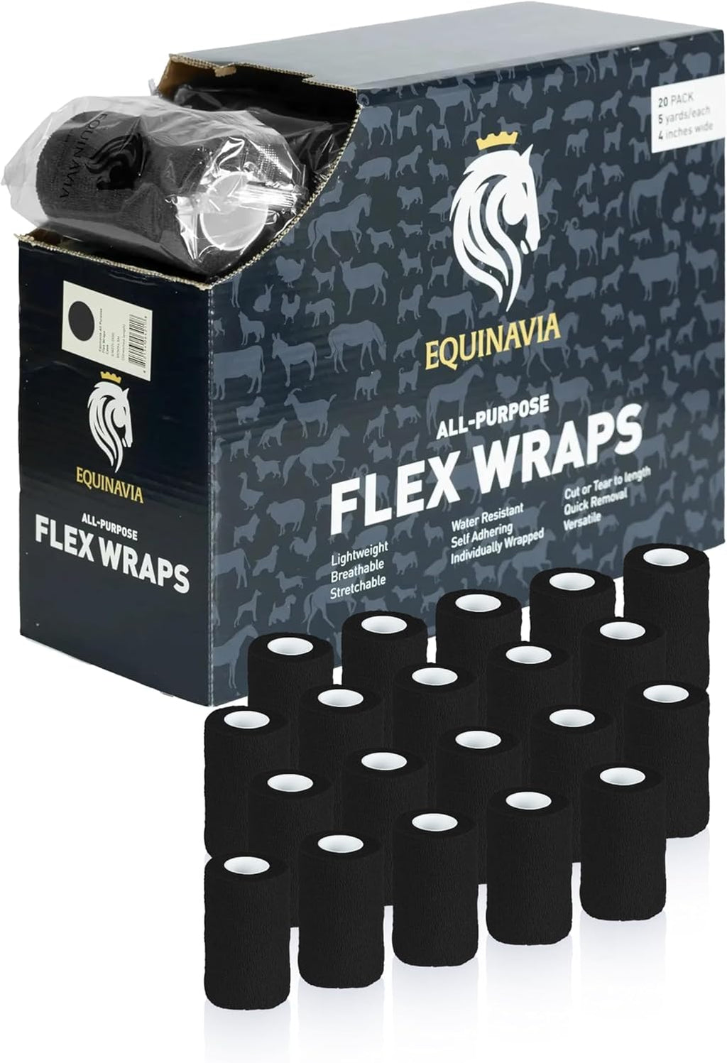 Equinavia 20 Pack Self Adhesive Bandage Wrap, 4 Inch Vet Wrap for Horses, Pets or Humans, with Easy Dispenser Case, Durable, Flexible, Protective Horse Leg Wraps for Barns, Vet Clinics, and First Aid - Image 12