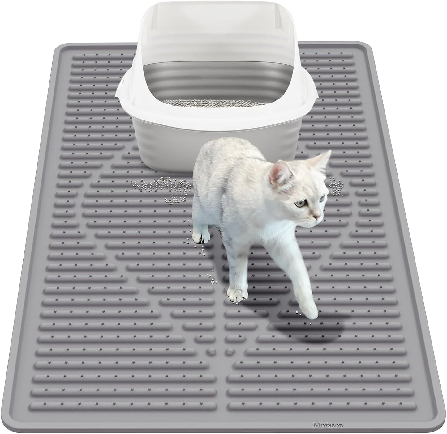 Mofason Cat Litter Mat XXL - Waterproof Kitty Litter Box mat for Floor - Extra Large Pet Trapping Litter Rug Pad - Silicone Cat Supplies & Accessories for Indoor Cats (38" x 25") -Grey - Image 12